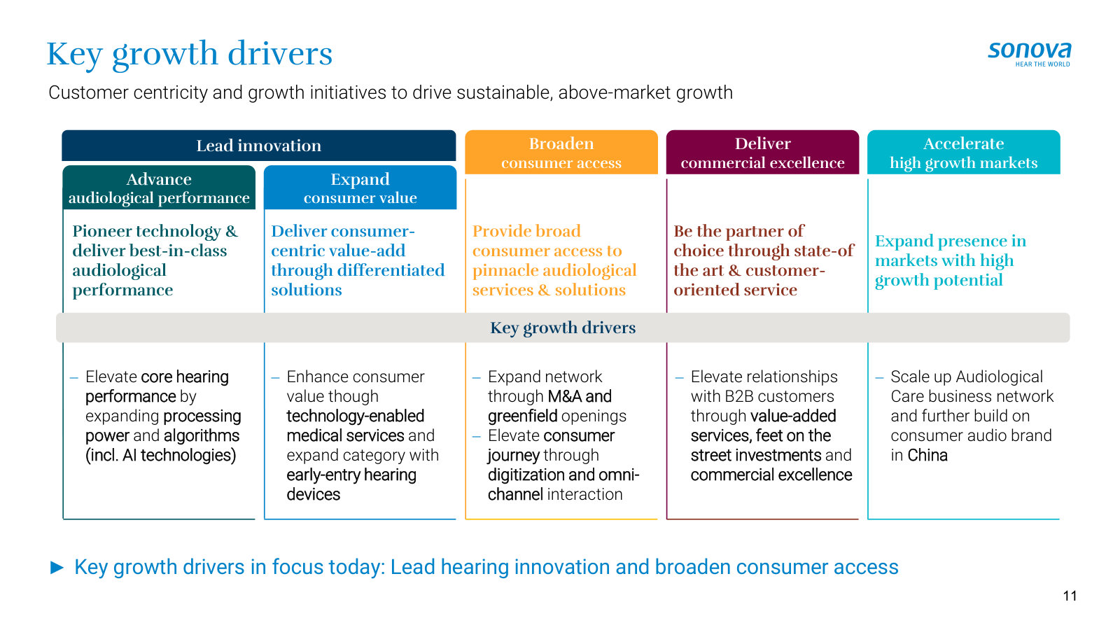 The growth-driver matrix — the specific moves that sit behind each strategic pillar.